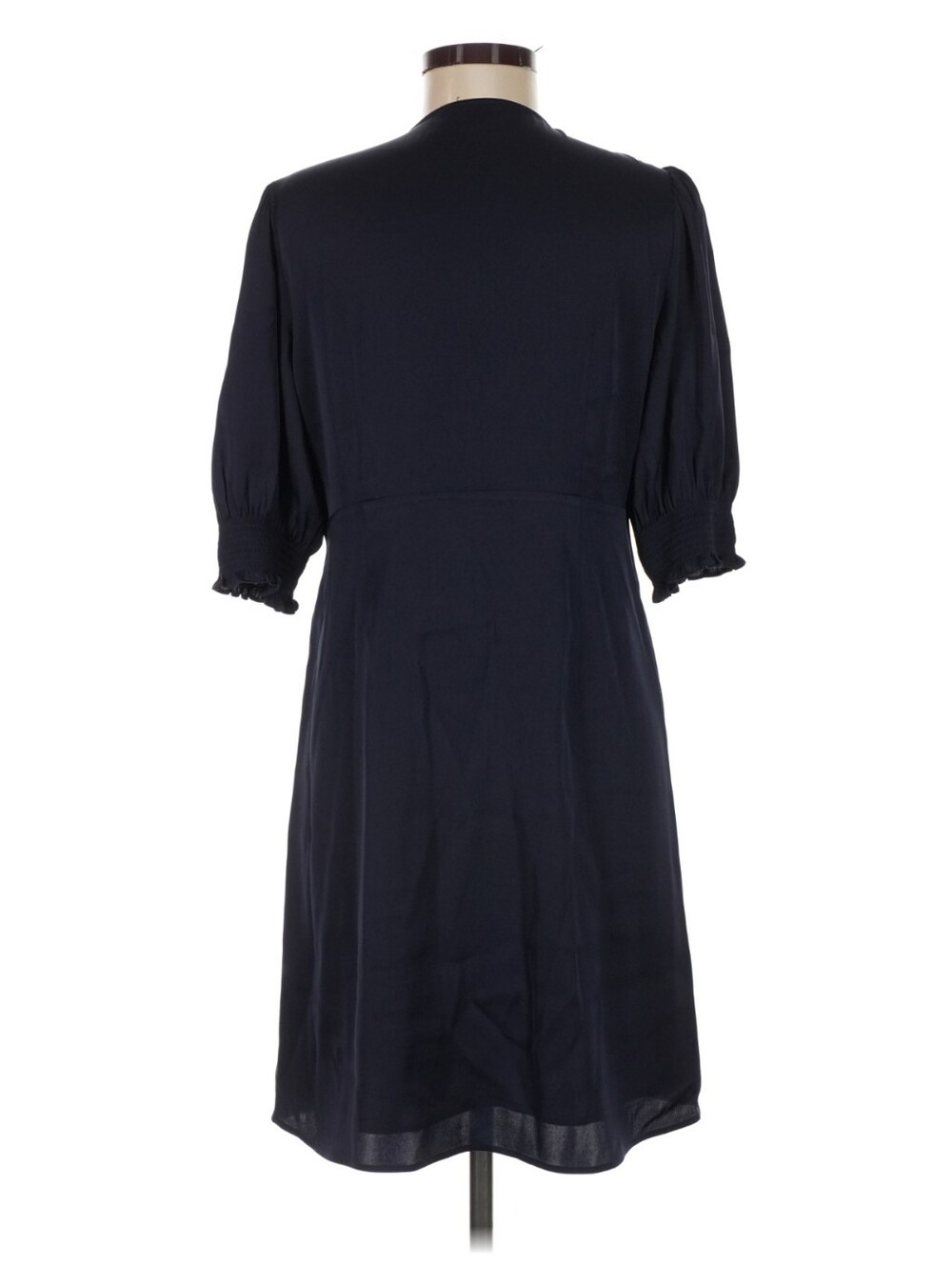 Quince Stretch Silk Puff Sleeve Mini Dress Navy Blue M Washable - Picture 2 of 9